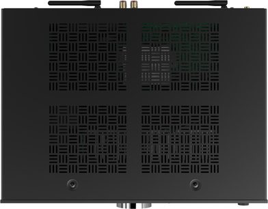 Hi‑Fi підсилювач Onkyo ICON A-50, чорний металевий корпус, вигляд згори, вентиляційні решітки, дві задні антени