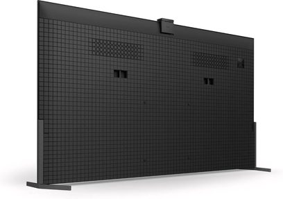 Téléviseur haute définition Sony XR65A95L, vue arrière, surface quadrillée, pieds latéraux, évents rectangulaires