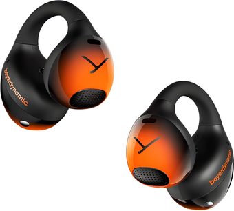 Beyerdynamic Amiron Zero in-ear-hovedtelefoner i orange plastik med sort gradient, skrå vinkel, bøjle, perforeret gitter