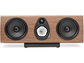 Diffusore centrale Sonus Faber Sonetto Center G2 noce, frontale con due altoparlanti neri e tweeter centrale bianco