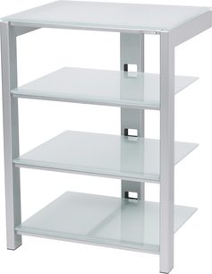Norstone Design Ekar 4 hi-fi møbel, reolsystem med 4 grå metalrammer og 4 glashylder, rektangulært, minimalistisk, moderne design