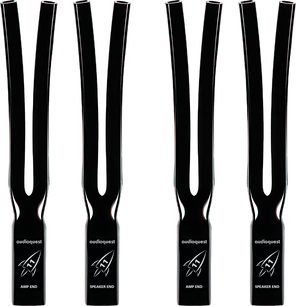 Tillbehör för kabel Audioquest Strumpa Rocket 11 set om 4 svart i gaffelform med inskriptionerna "AMP END" och "SPEAKER END"