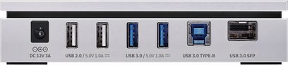 Digital transport Rose RSA720, bagfra, DC 12V 3A strømstik, 2 USB 2.0-porte, 2 USB 3.0-porte, USB 3.0 Type-B port, USB 3.0 SFP port