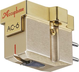 Bunka pre hi-fi gramofón Accuphase AC-6, pohľad z uhla, zlatá povrchová úprava, viditeľné 2 kovové kolíky, zlatá skrutka