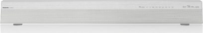 Panasonic SC-HTB170EGS lysegrå soundbar, set forfra, med en aflang rektangulær form og sort gitternet på forsiden