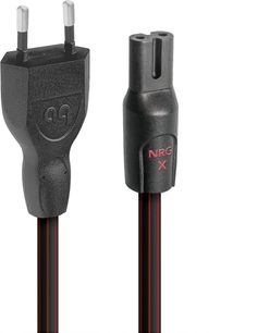Strømkabel Audioquest NRG-X2 C7 1m sort mat med rød stribet plastikbeklædning, med 2-pols stik og C7-hunstik, tæt på-billede