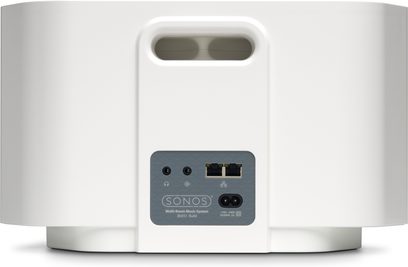 Witte Sonos ZonePlayer S5 draadloze luidspreker, vooraanzicht, met scherm en bedieningsknoppen bovenop