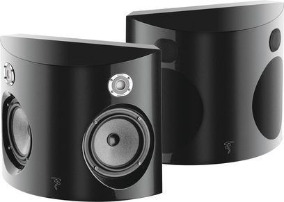 To Focal Electra SR 1000 Be2 højttalere i sort, set forfra, med synlige højttalerenheder og centralt diskanthøjttaler, afrundet og kompakt form