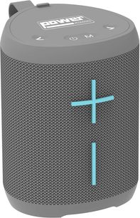 Bluetooth skaļrunis Yourban Getone 20 pelēks, skatīts no trīs ceturtdaļām, auduma virsma, vadības pogas augšpusē