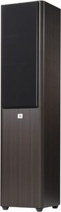 JBL Studio 270 espresso gulvhøjttaler, set forfra, i mørkt træ, med sort gitter på toppen