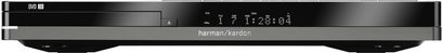 Reproductor de Blu-ray 4K Harman Kardon DVD 39 negro, vista frontal, pantalla LED azul, botones de control en el panel frontal