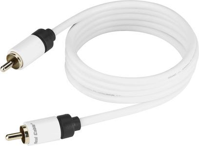 Câble RCA blanc de 3 mètres avec connecteurs RCA mâle plaqués or aux deux extrémités, pour caisson de graves Real Cable SUB-1