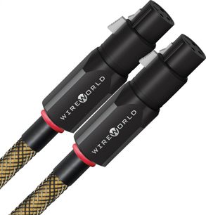 Analógový audio kábel XLR Wireworld Gold Eclipse 10 1m, čierne valcové konektory s logom, žlto-čierny pletený obal