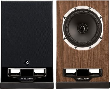 Coppia di diffusori da scaffale Fyne Audio F5S noce, legno, reflex anteriore, griglia nera e altoparlante coassiale a vista