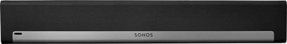 Sonos PLAYBAR sort soundbar, set forfra, aflang rektangulær form med afrundede kanter, sort gitter på forsiden