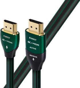 Audioquest Forest 18Gbps 12.5m HDMI Cable, gold-plated connectors, dark green jacket with black stripes, top view