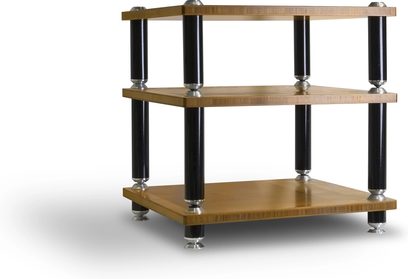 Hi-Fi мебел Norstone Design Stäbbl HIFI бамбук, 3 рафта от бамбук, 8 черни цилиндрични крака, правоъгълна конструкция