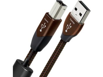 Cavo USB Audioquest Coffee A a B da 1,5 metri, connettori USB cromati, guaina intrecciata marrone e nera