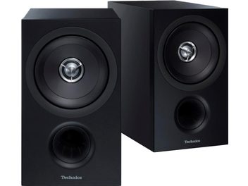 Schwarze Technics SB-C600E-K Regallautsprecher in Frontansicht, Mitteltöner und Hochtöner mit Kalottenausführung