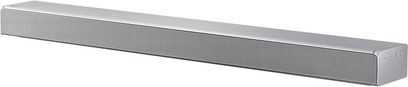 Samsung soundbar HW-MS651 i metallisk grå, rektangulær og aflang, set forfra i let fugleperspektiv
