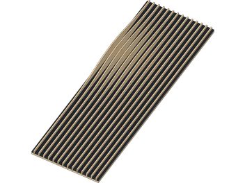 Artnovion Avalon XL Broad III-absorber med sorte og beige lameller, rektangulært akustikpanel set skråt fra siden