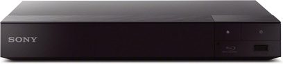4K Blu-ray-afspiller Sony BDP-S6700, set forfra, sort rektangulært kabinet, Sony-logo til venstre, tænd/sluk-knap til højre