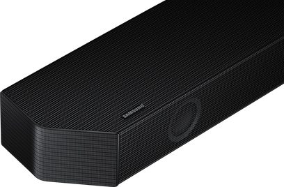 Samsung HW-Q60B/ZF sort soundbar, set forfra, med metalrist på forsiden, aflang rektangulær form