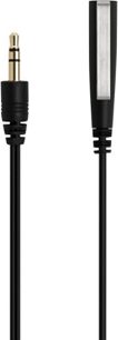Sort lydkabel med 3,5 mm forgyldt jackstik i den ene ende og sort stik i den anden ende