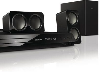Philips HTS3583 sort hjemmebiografsystem med 2 satellithøjttalere, 1 soundbar og integreret Blu-ray-afspiller