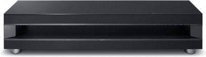 Televizní stolek Sony RHT-G1500 černý, pohled zepředu, obdélníkový, plochý, dva přihrádky, krátké nožky