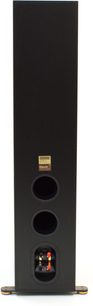 Klipsch RF-82 MkII svart gulvhøyttaler, frontvisning, 3 runde høyttalerelementer plassert vertikalt på matt svart frontplate