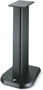 Focal Stand 700 satineret sort højttalerfod, cirkulær base, cylindrisk, afsmalnende søjle, firkantet øverste plade, set forfra