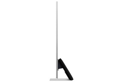 Samsung QE75QN95B 2022 fladskærms-tv set fra siden, flad skærm, smal ramme, centralt V-formet metalfod