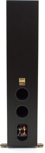 Sort Klipsch RF-82 MkII gulvhøjttaler, set forfra, med to runde højttalere og en diskant i midten