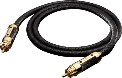 Oehlbach Black Connection digitalt 2m sort digitalt coaxialkabel med tekstureret plastkappe i skælmønster og guldbelagte RCA-metalkonnektorer, oversigtsbillede oprullet