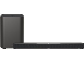 Саундбар Sennheiser AMBEO Soundbar Plus + SUB черен, преден изглед, с правоъгълен сабвуфер