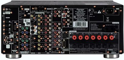 Pioneer VSX-LX60 hjemmebiografsforstærker, bagside, mange lyd/video-stik, HDMI-porte, højttalerterminaler, sort