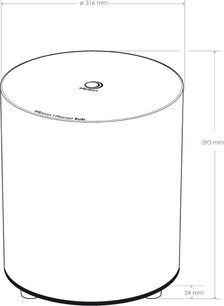 Elipson Planet Sub lackerad vit cylindrisk subwoofer, ovanifrån, 316 mm i diameter, 393 mm hög