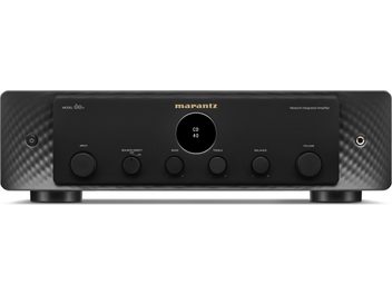 Amplificatore hi-fi stereo Marantz 60n, vista frontale, chassis nero, 6 pulsanti circolari, schermo centrale che visualizza "CD 40"