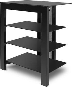 Sort De Conti ARCA Hi-Fi-møbel, 4 hylder, set fra 3/4 vinkel forfra
