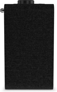 Sonoro Atron anthracite black tabletop radio, side view with textile front and top button