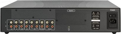 Atoll Electronique PH200 silver phono preamplifier, rear view with RCA connectors, adjustments and LED display, front view