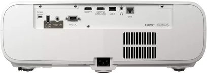 White Epson EH-LS7000 projector, rear view with HDMI, USB, LAN ports and ventilation grille