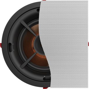 Schwarzer Klipsch PRO-180-RPC Deckeneinbaulautsprecher mit kupferfarbenem Lautsprecher und weißem Lochgitter