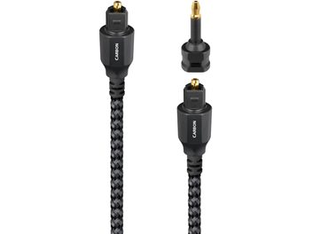 AudioQuest Carbon black braided optical cable with gold Toslink connectors and 3.5 mm jack adapter