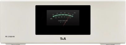 Separates Hi-Fi-Netzteil T+A PS 3100HV, silberne Front und mittige Zeigeranzeige auf schwarzem Hintergrund, Frontansicht