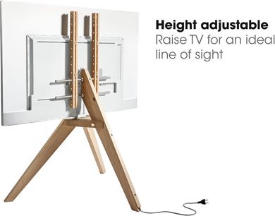 Lyst træmøbel til TV med justerbar højde, med drejelig holder til fladskærm og hylde til audio-/videoudstyr