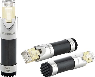 Furutech Clear-Line NCF LAN sort og sølv støjfilter med guldbelagt RJ45 Ethernet-stik