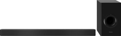 Sort Panasonic SC-HTB510EGK soundbar, set forfra, med sort kubisk bashøjttaler til højre