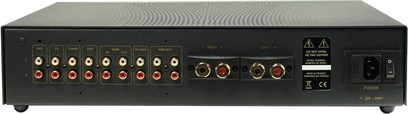 Atoll Electronique IN50SE sort hi-fi stereoforstærker, frontpanel med knapper, stik og indikatorer, set forfra